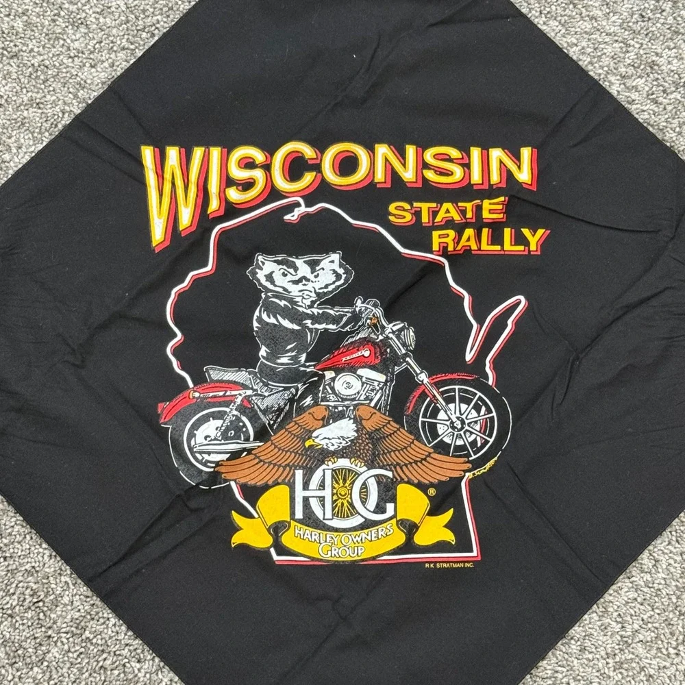 VTG 90s Harley Davidson Wisconsin State Rally Bandana HOG Badger Motorcycle